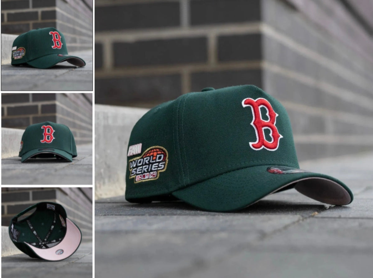 NEW ERA 9FORTY A-FRAME MLB BOSTON RED SOX WORLD SERIES 2004 DARK GREEN / PINK UV SNAPBACK CAP