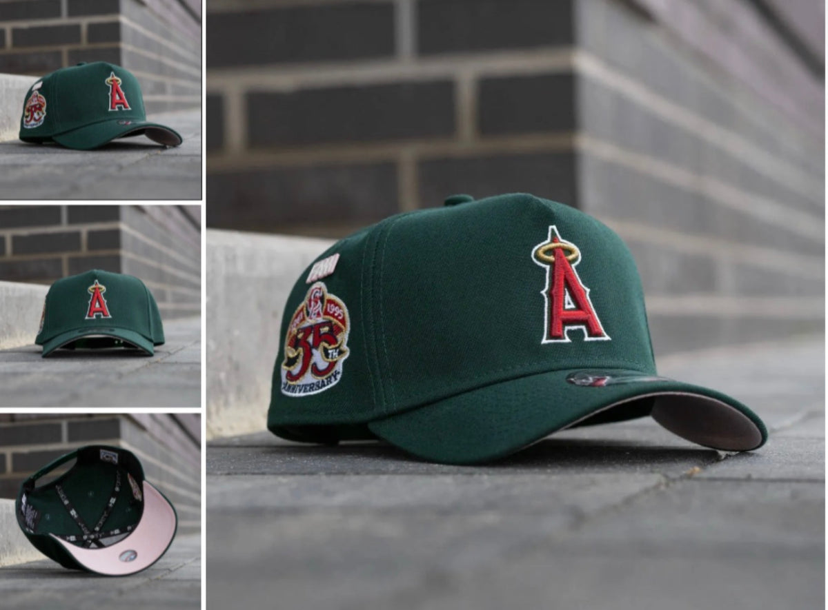 NEW ERA 9FORTY A-FRAME MLB ANAHEIM ANGELS 35TH ANNIVERSARY DARK GREEN / PINK UV SNAPBACK CAP